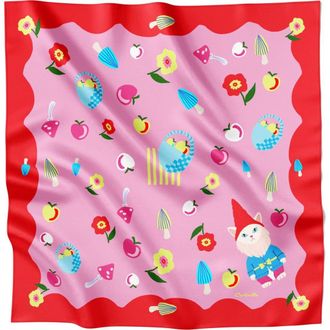 Centinelle Cat Garden Gnome Silk Large Square Scarf in Pink at Nordstrom