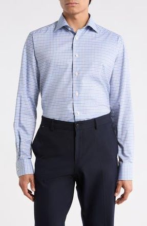 Eton Contemporary Fit Check Organic Cotton Twill Dress Shirt in Light Blue at Nordstrom Rack, Size 18.5
