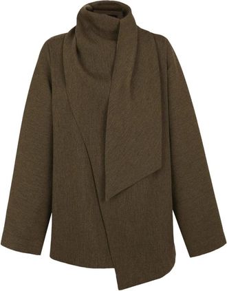 Cortana Wijde Jas met Japanse Mouw - Dames - Ponchos - Groen - XS - Wol - Jassen