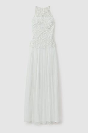 Raishma Womens Cream Embellished High Neck Maxi Dress, Size: 10