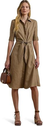 Lauren Ralph Lauren Tie-Front Linen Shirtdress Womens Dress Madison Tan : 6