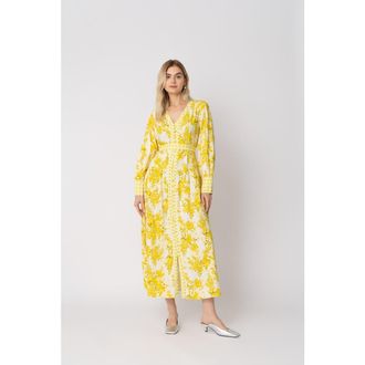 Raishma Aaliyah Yellow Cotton Dress in Floral at Nordstrom, Size 14 Uk