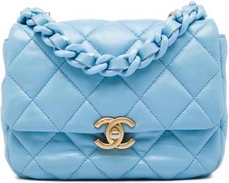 Chanel Pre-owned Quilted Lambskin Crossbody Bag - unisex - Vintage Handtas - Blauw - ONE Size - Leer - Vintage