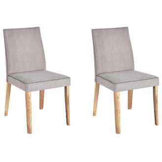 Beliani Conjunto De 2 Sillas De Poli&eacute;ster Gris Claro Madera Clara Sin Reposabrazos Phola