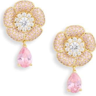 Eye Candy Los Angeles Aaron CZ Pav&eacute; Flower Drop Earrings in Pink at Nordstrom Rack