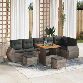 vidaXL Conjunto De Sof&aacute; De Jard&iacute;n 9 Pcs Gris Rattan De Poli&eacute;ster Vidaxl