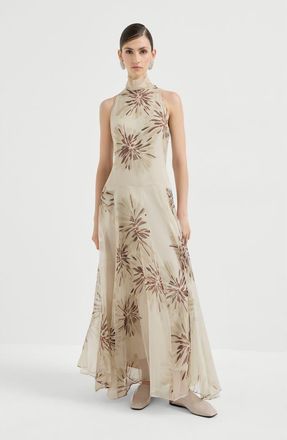 Brunello Cucinelli Bloom print organza dress in Beige at Nordstrom, Size Xx-Large Eu