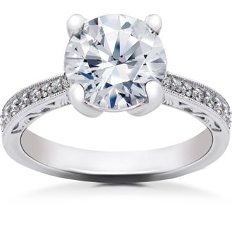 Pompeii3 2 1/6 ct Lab Created Eco Friendly Diamond Vintage Engagement Ring 14k White Gold Size Selectable