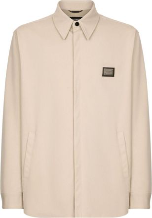 Dolce & Gabbana logo-appliqu&eacute; shirt jacket - men - Cotton/Polyamide/Elastane - 56 - Neutrals