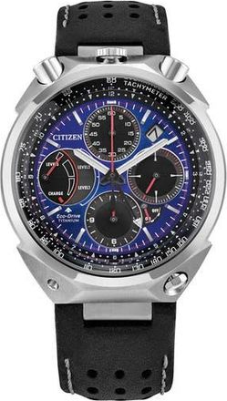 Citizen Promaster Tsuno Chronograph Racer Super Titanium Leather Strap Watch, 43.3mm in Black at Nordstrom Rack