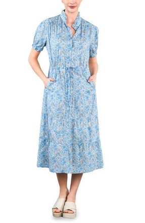 BILLY T Tie Waist Tiered Chambray Midi Dress in Cool Bloom at Nordstrom, Size X-Large