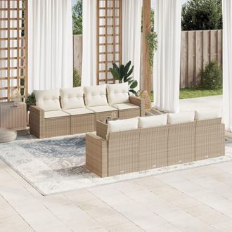 vidaXL Set De Sof&aacute;s De Jard&iacute;n 9 Pzas Con Cojines Rat&aacute;n Sint&eacute;tico Beige Vidaxl