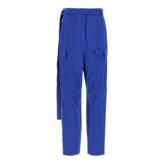 Ferragamo Cargo Lyocell Trousers - female - Ferragamo - Straight Trousers - Blue - 2XS - Trousers