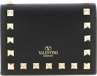 Valentino Garavani Wallets & Cardholders, female, Black, ONE SIZE, Small Rockstud Grainy Calfskin Wallet
