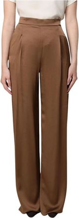 Max Mara Wijde Pijpen Broek - Dames - Wijde Broeken - Bruin - M - Leer - Broeken
