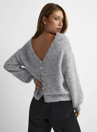 Icone Womens Pearly buttons reversible Cardigan Sweater