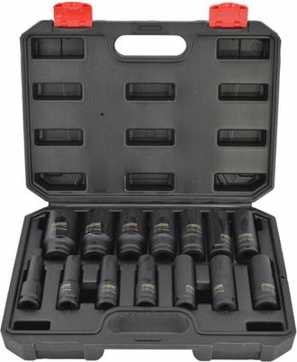 OEM Juego De Vasos De Impacto, Awtools, Modelo Black Line 1/2 14 Piezas, Ideal Para Uso Profesional Intensivo, Gran Resistencia, Precisi&oacute;n En Talleres Mec
