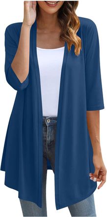 Generic KUIH Cardigans for Women UK Loose Lightweight 3/4 Sleeve Open Front Cardigans Casual Summer Jacket Ladies V Neck Waterfall Cardigan Sweater Cotton Out