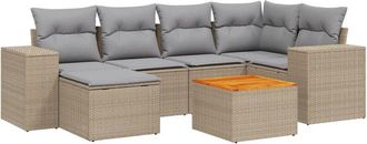 vidaXL Vidaxl - Set Sof&aacute;s De Jard&iacute;n 7 Piezas Y Cojines Rat&aacute;n Sint&eacute;tico Beige