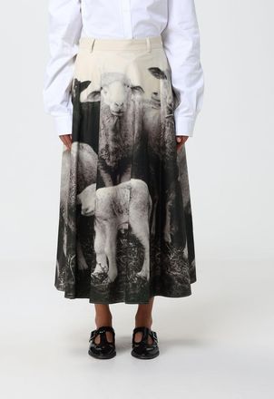 Moschino Graphic Print A-Line Cotton Midi Skirt with Asymmetrical Hem
