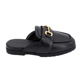Gucci Mules, male, Black, 11 1/2 UK, Black Sandals with Iconic Metal Clamp
