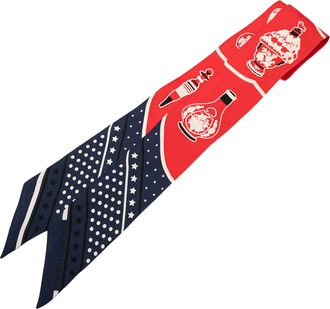 Herm&egrave;s Pre-owned Womens Les Flacons Bandana Silk Twilly - Red Textile - One Size