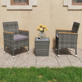vidaXL Mesa Y Sillas De Jard&iacute;n 3 Pzas Rat&aacute;n Pe Y Vidrio Templado Gris Vidaxl