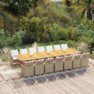 vidaXL Set Comedor De Jard&iacute;n Con Cojines 15 Pzas Rat&aacute;n Sint&eacute;tico Beige Vidaxl