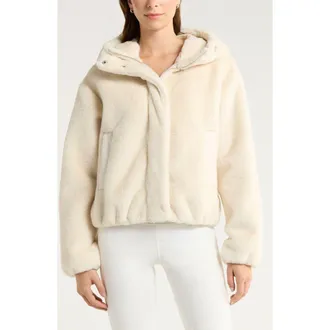 Zella Faux Fur Hooded Jacket in Beige Seashore at Nordstrom Rack, Size X-Small