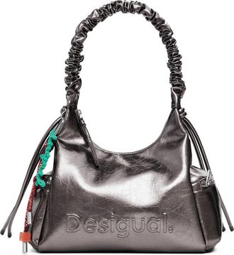 Desigual Medium Metallic Faux Leather 3D Logo Shoulder Bag in Silver at Nordstrom