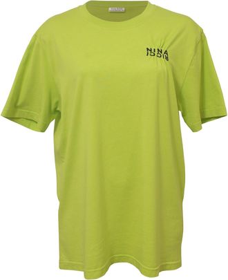 Nina Ricci Embroidered Crewneck Shirt in Lime Green Cotton