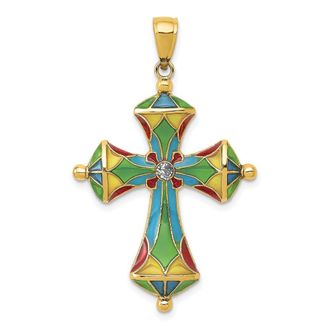 Diamond2Deal 14k Yellow Gold Multi Color Enamel Cross Pendant