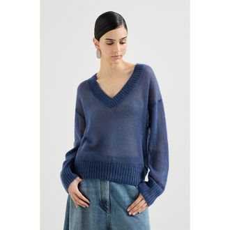 Brunello Cucinelli Virgin wool and mohair sweater in Blue at Nordstrom, Size 3X-Large Eu