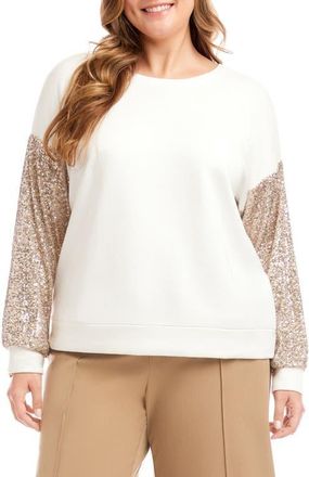 Karen Kane Sequin Sleeve Sweatshirt in Cream at Nordstrom, Size 3X