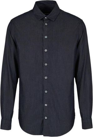 Giorgio Armani Indigo Blauw Katoen Slub Overhemd - Heren - Casual Overhemden - Blauw - M - Katoen - Overhemden