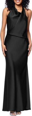 Betsy & Adam Drape Satin Gown in Black at Nordstrom, Size 10
