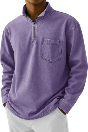 Generic Mokaloha Mens Shirts Quarter Zip Men Long Sleeve Casual 1/4 Zipper Sweatshirt Lightweight Mock Neck Sweater Rugby Pullovers Polo Shirts Purple 5X-Larg