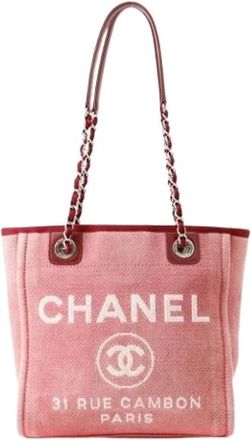 Chanel Pre-owned Vintage Canvas Tote Bag - Dames - Vintage Shopper - Roze - ONE Size - Leer - Vintage