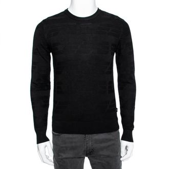 Emporio Armani Black Textured Knit Long Sleeve Crew Neck Sweater