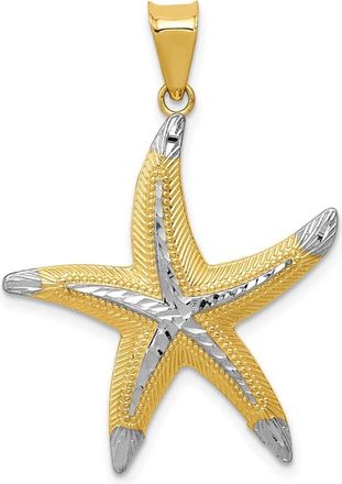 Diamond2Deal 14k Yellow Gold and Rhodium Diamond-cut Polished Starfish Pendant
