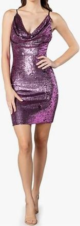 Dress The Population Paloma Sequins Cowl Neck Mini Dress In Violet Multi