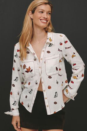 Pilcro The Tabby Embroidered Icon Buttondown Shirt by Pilcro