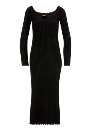 Boss Orange by Hugo Boss Strickkleid BOSS ORANGE Flimt Premium Damenmode, Damen, Gr. M, N-Gr, schwarz (schwarz 001), Rippware, Obermaterial: 70% Viskose, 30% Polyester, unifar