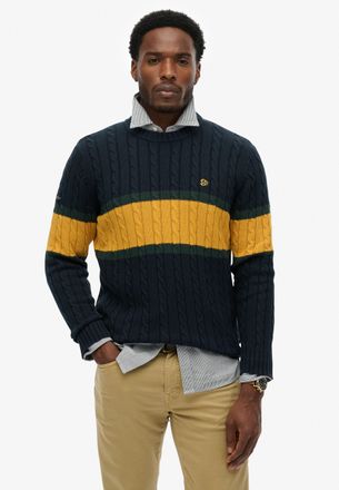 Superdry Strickpullover SUPERDRY Cotton Stripe Cable Jumper, Herren, Gr. XXL, eclipse navy, track gold, Strick, Obermaterial: 100% Baumwolle, gemustert, regula