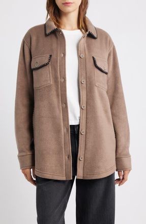 Thread & Supply Whipstitch Detail Polar Fleece Shirt Jacket in Mocha Black Combo at Nordstrom, Size X-Small