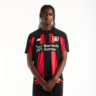 New Balance Bayer 04 Leverkusen Uomo New Balance 26/27 Home Short Sleeve Jersey in Rosso/Nero, Poliestere, Taglia L
