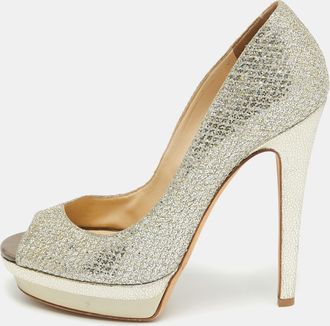 Jimmy Choo London Gold Glitter Fabric Torte Platform Pumps