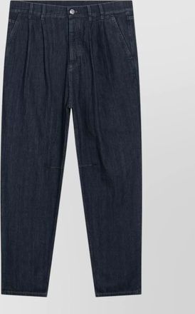 Brunello Cucinelli denim pleated slim-fit trousers