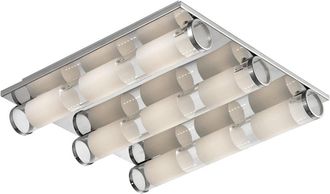 Esto Plafoniera In Vetro Satinato Per Soggiorno Plafoniera Cromata, Alluminio, 9 Led 3w 300lm Bianco Caldo, Lxlxh 40x40x8 Cm
