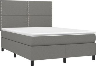 vidaXL Cama Box Spring Con Colch&oacute;n Tela Gris Oscuro 140x200 Cm Vidaxl